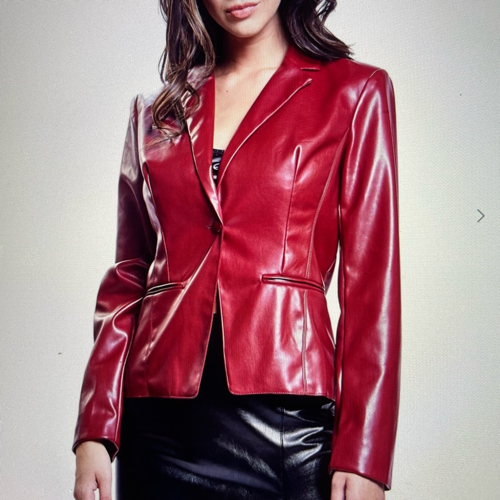 Women's Red Faux Leather Blazer